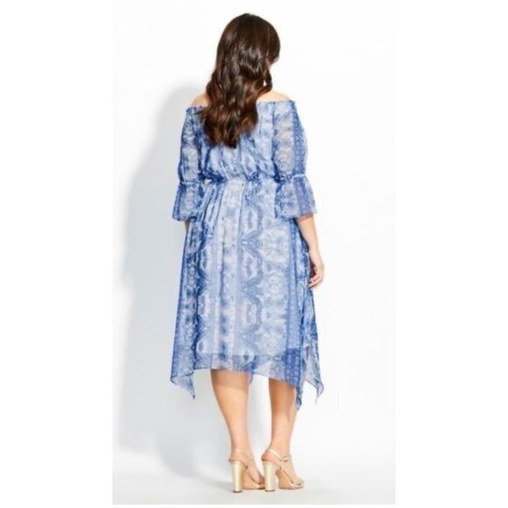 NEW City Chic dress Mykonos Blue Off-Shoulder floral Dress size 22